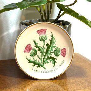 Vintage Porcelain Dish Butter Pat Small Plants Tray 4" Thistle Flower Canada